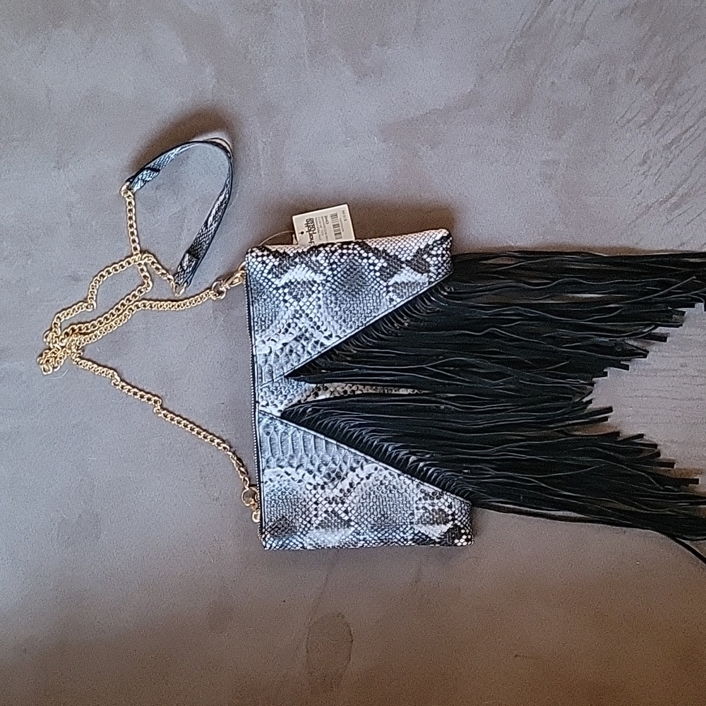 Snakeskin and fringe crossbody